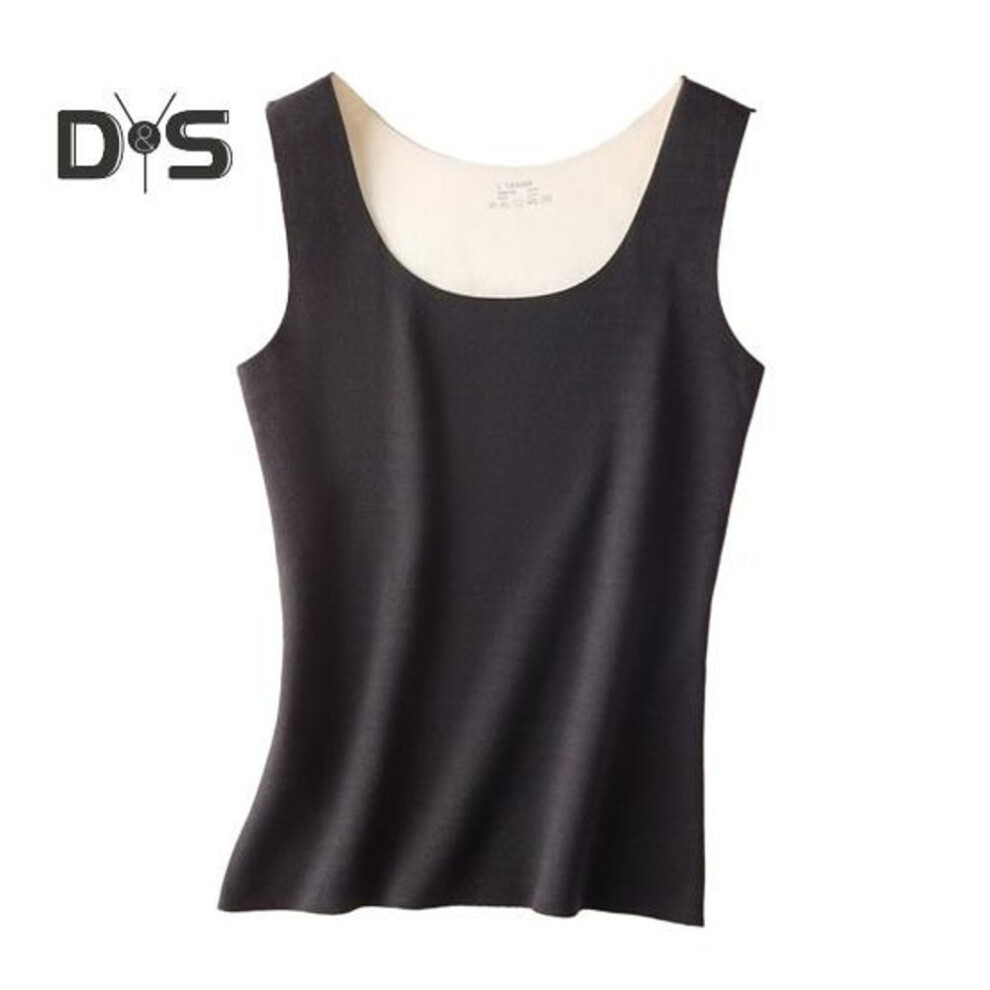 (black, L) Autumn Winter DE Velvet Thermal Vest U neck Sleeveless Tank Top Solid Color Seamless Warm Underwear Bottoming Tops