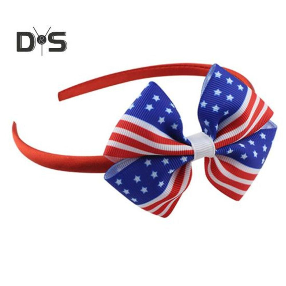 (red) American Flag Headband Independence Day 4th of July Red White Blue Bowknot Decor Girl Hair Hoop Hair Accessories