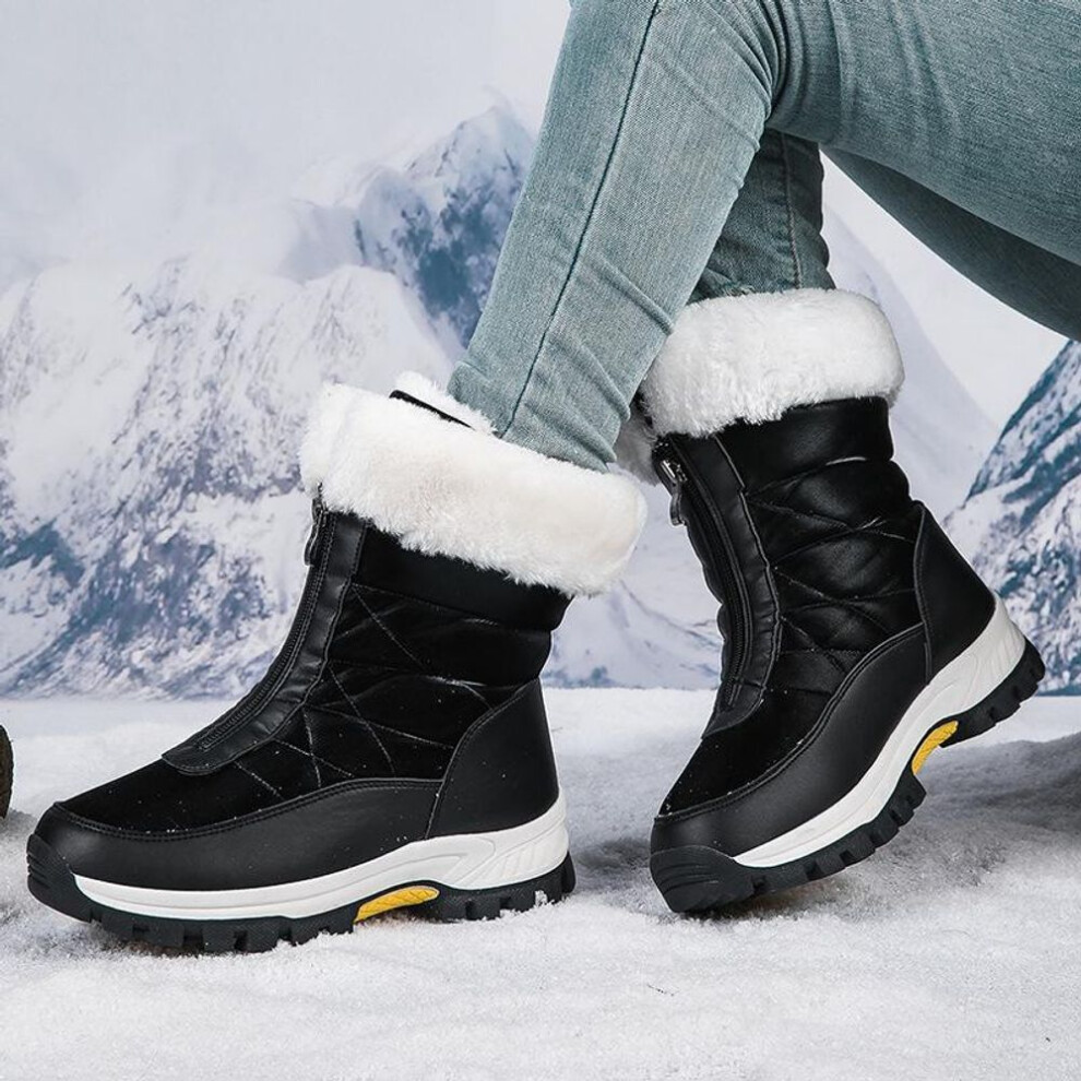 (black, 40) 2024 Women's Popular Snow Boots: Velvet-Lined, Waterproof, Non-Slip Sole, Warm Winter Casual Footwear