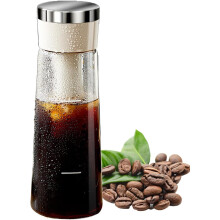 (White) Cold Brew Coffee Maker, Press Type Cold Pot, Removable Mesh Filter and Airtight Seal for Smooth Brewing at Home, Studio, Breakroom, Cafe