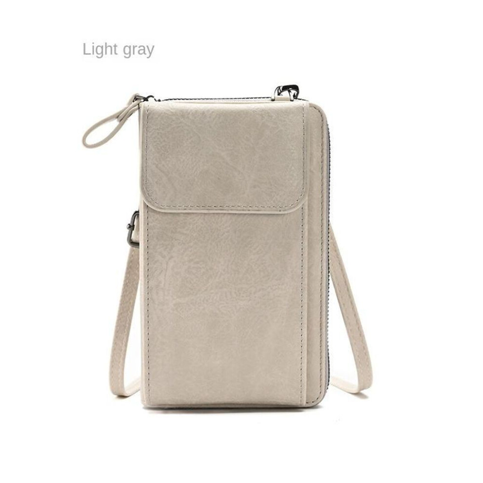 (light gray) Girl Women Wallet Shoulder Mini Leather Bags Straps Mobile Phone Big Card Holders Wallet Handbag Money Pockets Girls Small Bags