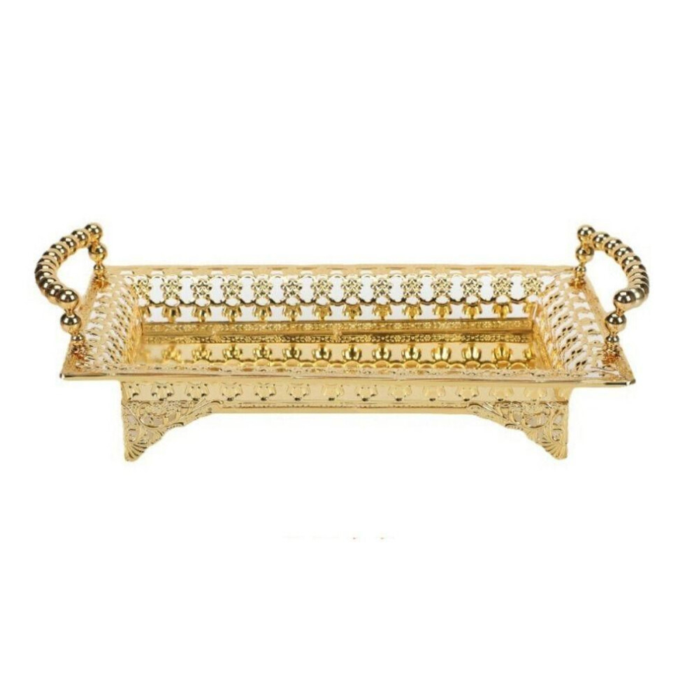 (gold) Handmade Metal Fruit Tray Hollow Art Snack Storage Tray European Style Afternoon Tea Plate  KTV