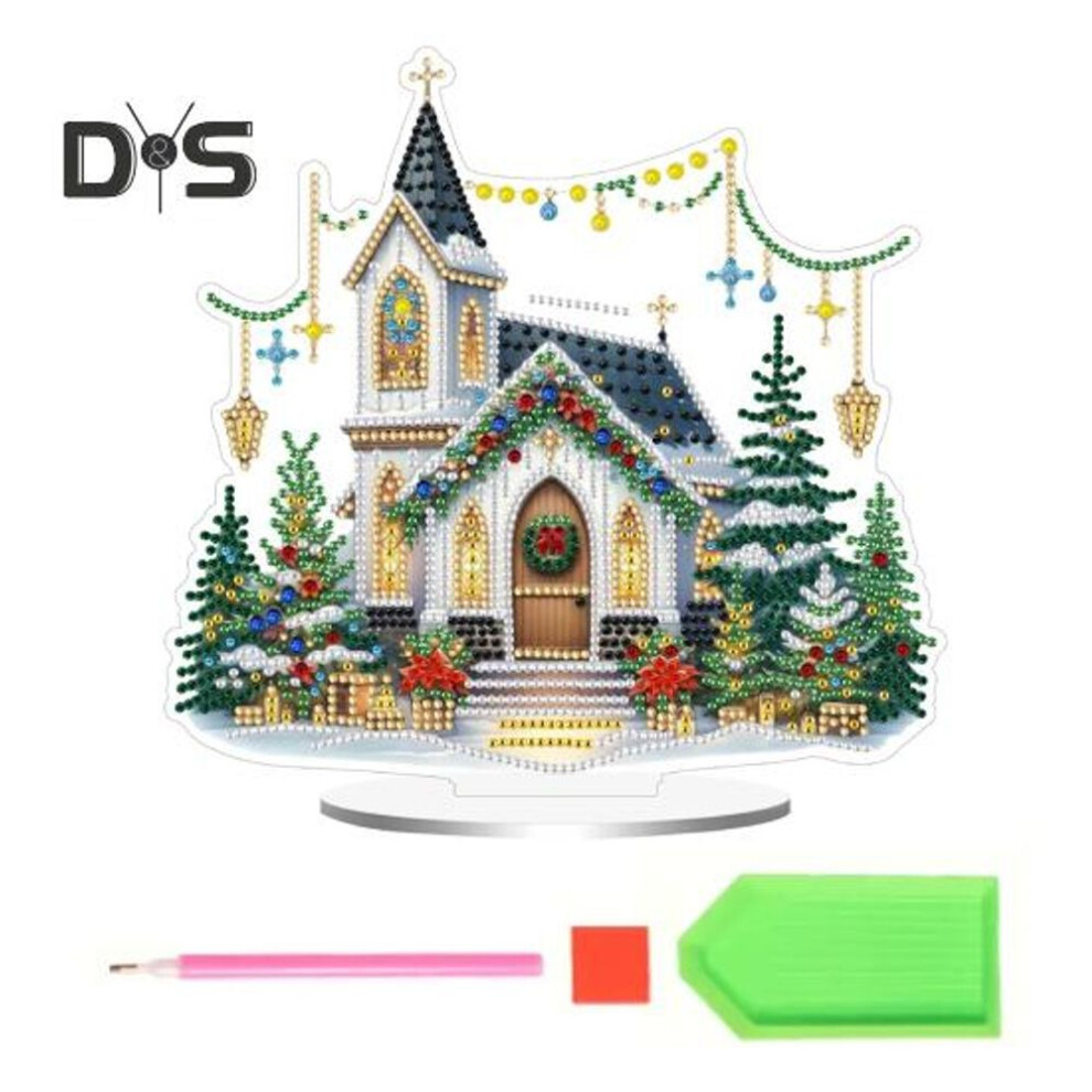 Christmas DIY Rhinestone Art Painting Kit Village House Faux Diamond Gem Painting Craft Stand Up Desk Placement Ornament for Home Decor