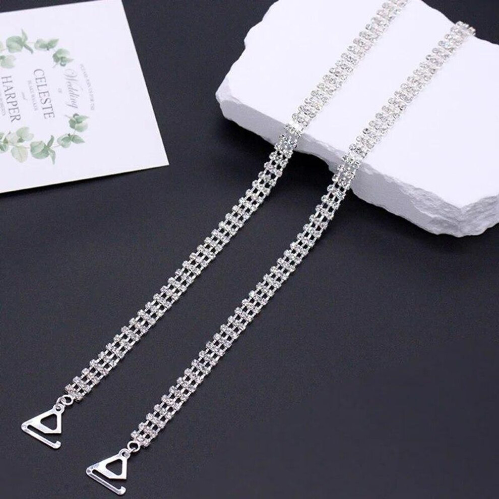 (silver) 1 Pair Sexy Rhinestone Women Bra Straps Elegant Bra Shoulder Strap Off-the-shoulder Underwear Straps Accessories