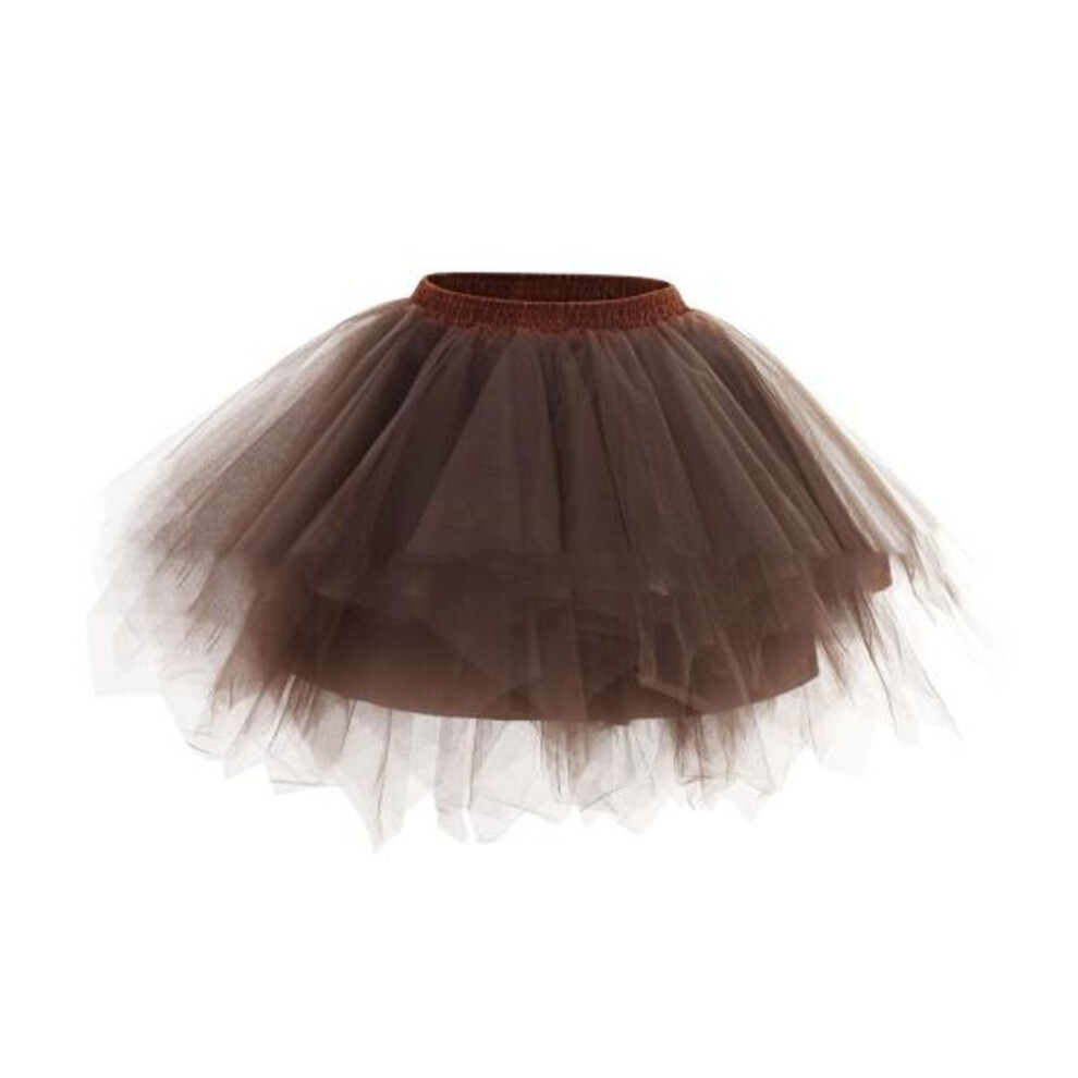 (coffee) Women's Tulle Skirt 1950s Vintage Adult Ballet Crinoline Tutu Skirt Fluffy Princess Petticoat Underskirt Dancing Dress for Cosplay Party Carnival
