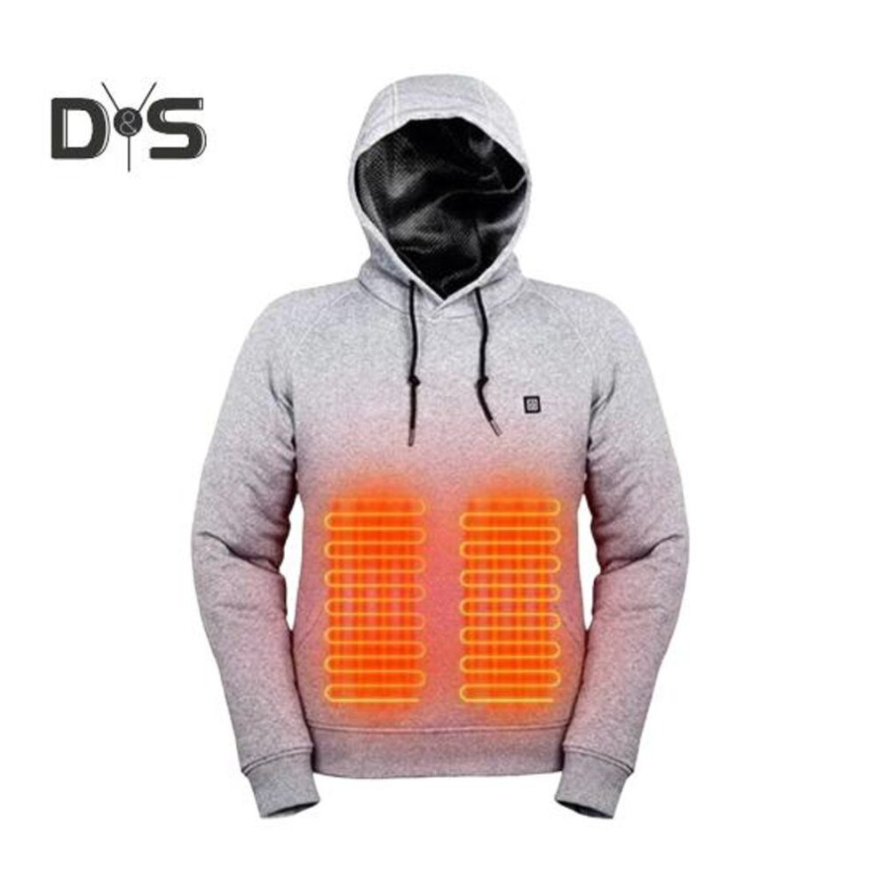 (grey, XL) Men Heated Hoodie with 3 Heat Levels USB Heating Big Front Pocket Adjustable Temperature Settings Ribbed Cuffs Hem Top Long Sleeve Electric Warming