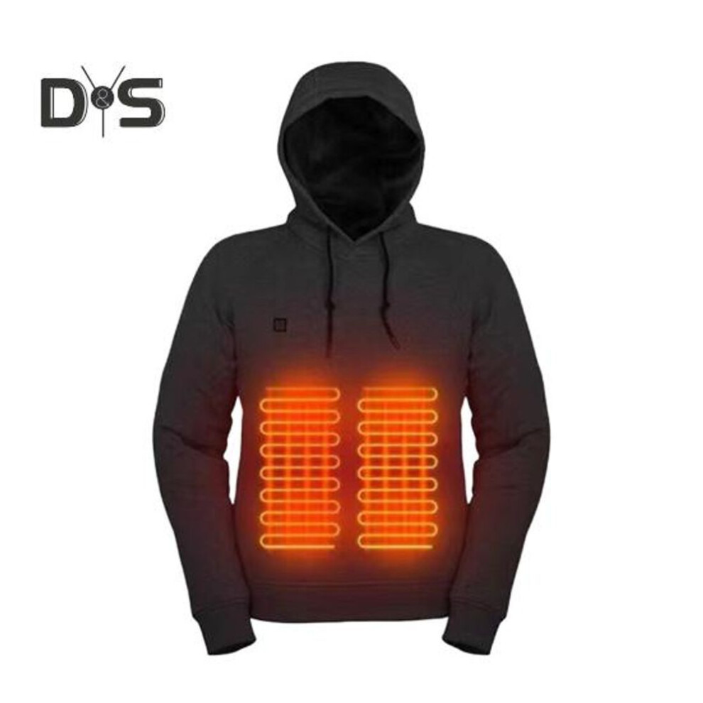 (black, M) Men Heated Hoodie with 3 Heat Levels USB Heating Big Front Pocket Adjustable Temperature Settings Ribbed Cuffs Hem Top Long Sleeve Electric Warming