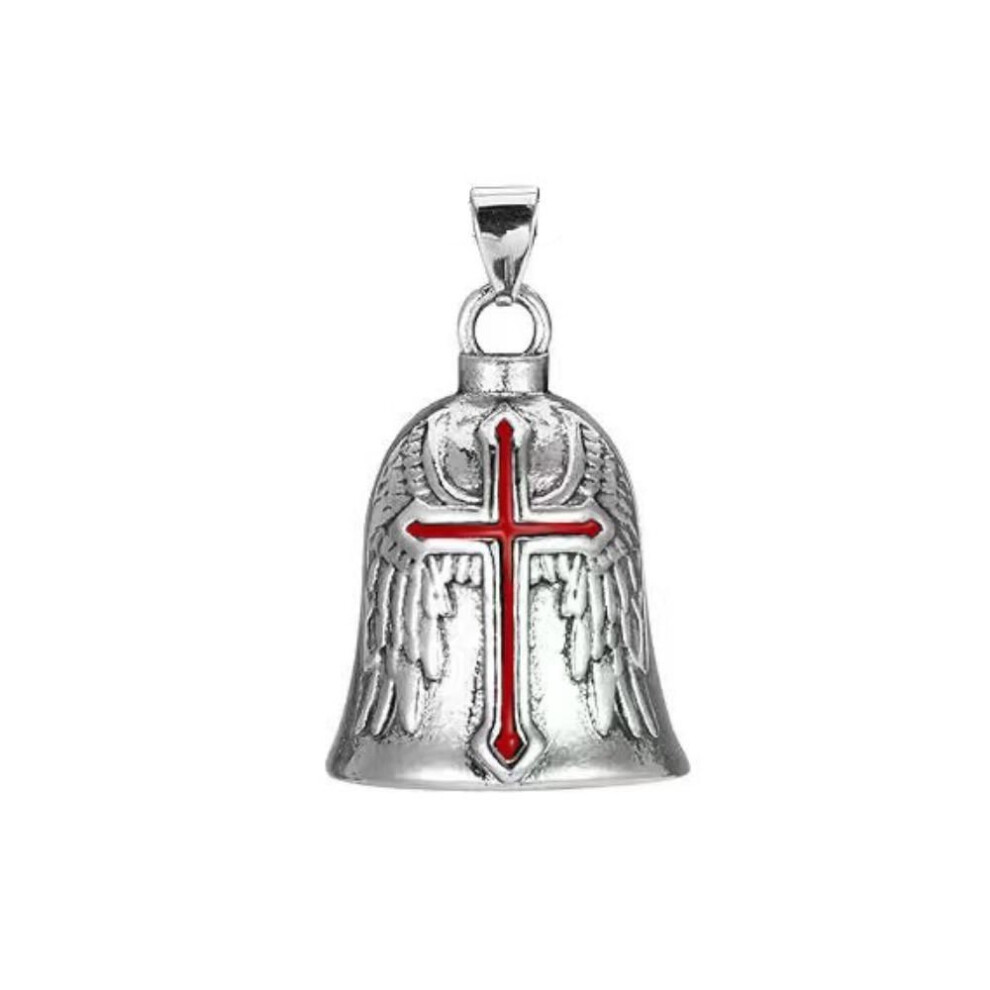 (red) Retro Motorcycle Guardian Bell Punk Style Biker Good Luck Charm Vintage Cross Pendant Bell  Men