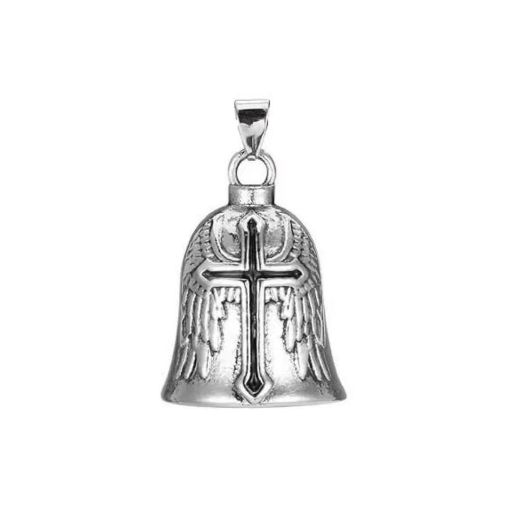 (black) Retro Motorcycle Guardian Bell Punk Style Biker Good Luck Charm Vintage Cross Pendant Bell  Men