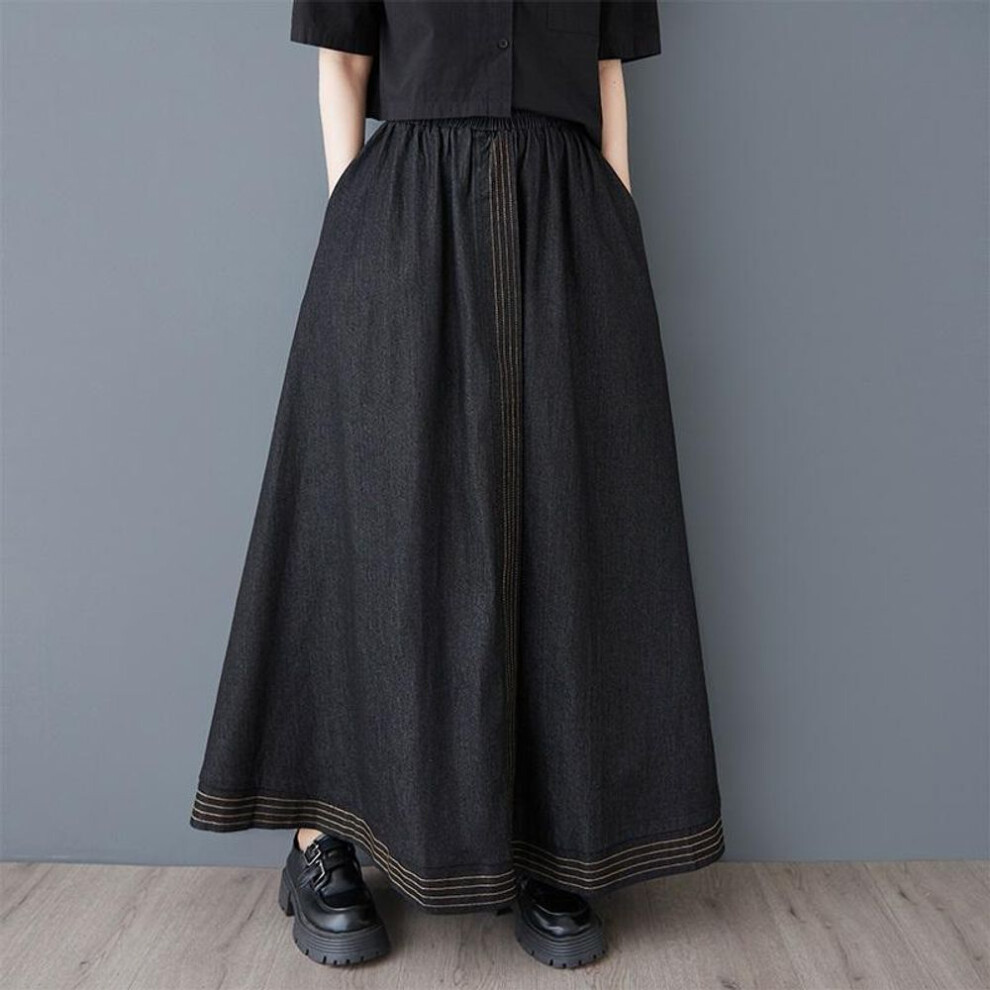 (black) Denim Plus Size High Waist Vintage Spring Summer Casual Loose Long For Woman Skirts Womens Skirt