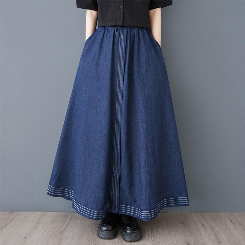 (blue) denim plus size High waist vintage Spring summer casual loose long for woman skirts womens skirt