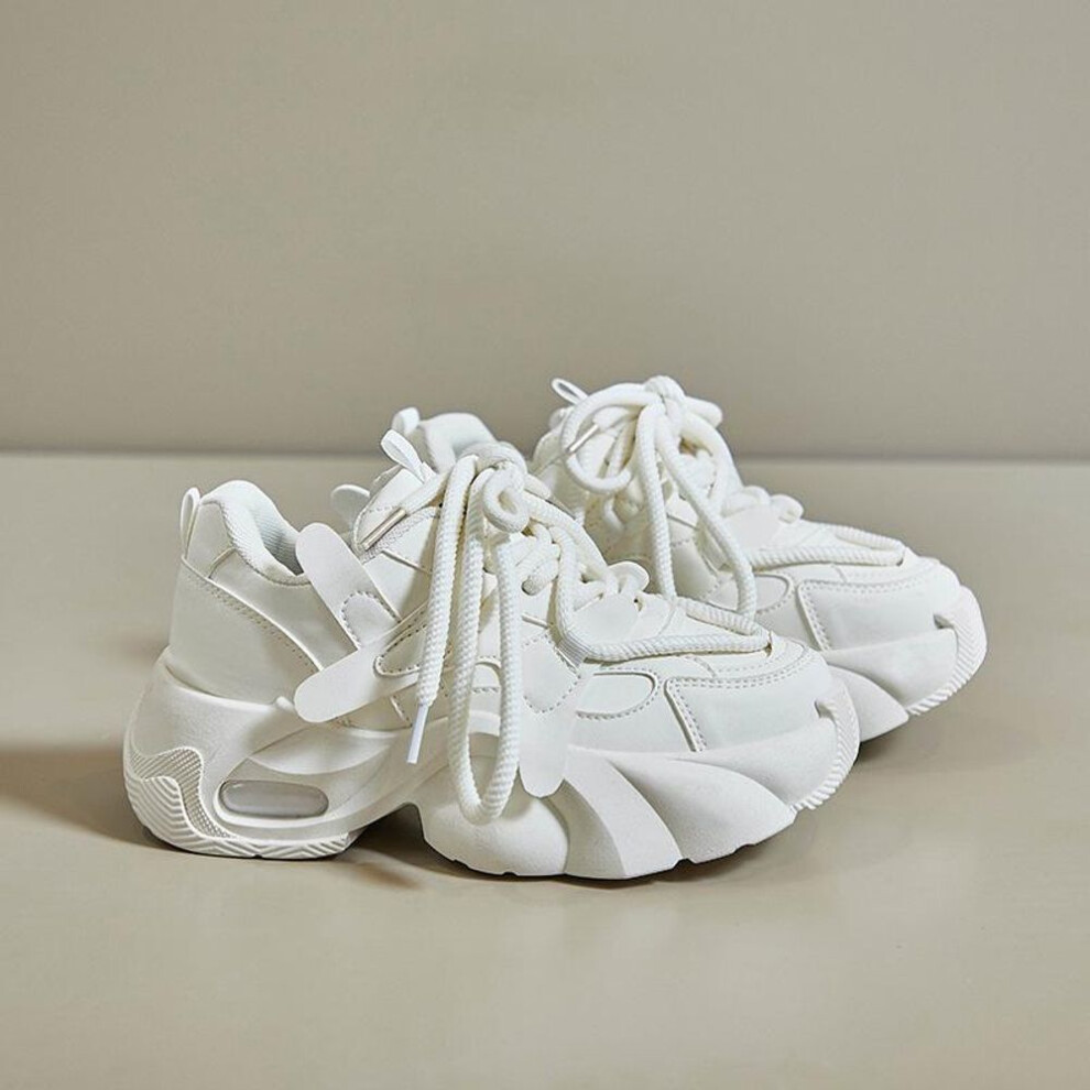 (off-white, 40) "Korean Women's New Dad Shoes – Spring 2025 Stylish Running Sneakers with Thick Platform, Model YB2802
