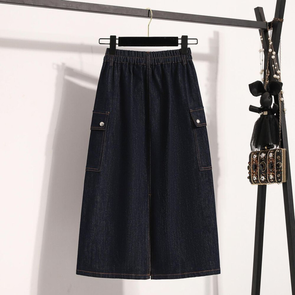 (XL, blue) DIMANAF Plus Size Spring Denim Skirts Women Clothing Blue Fashion A-Line Jeans Skirt Belt Waist