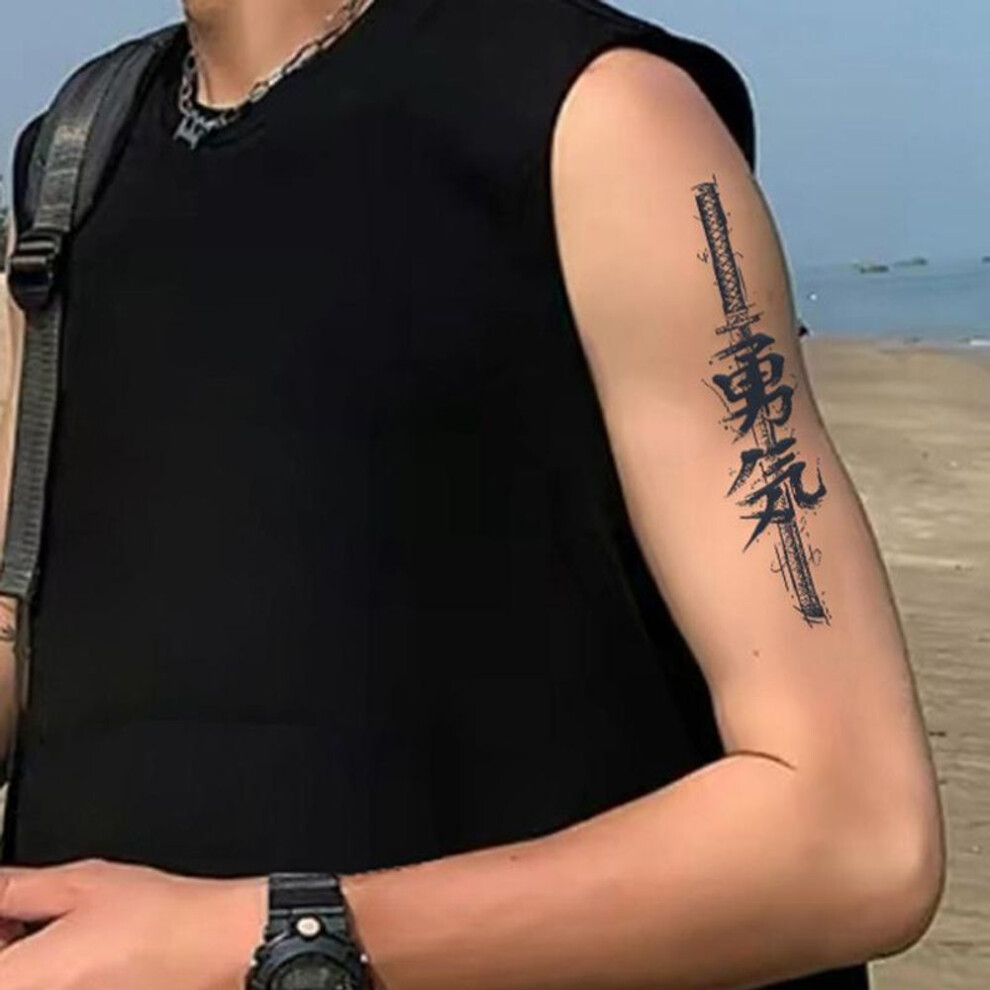 Warrior Sword Herbal Juice Tattoo Stickers Men Waterproof Lasting Semi-Permanent Tattoo Big Picture Flower Arm Art Fake Tattoos