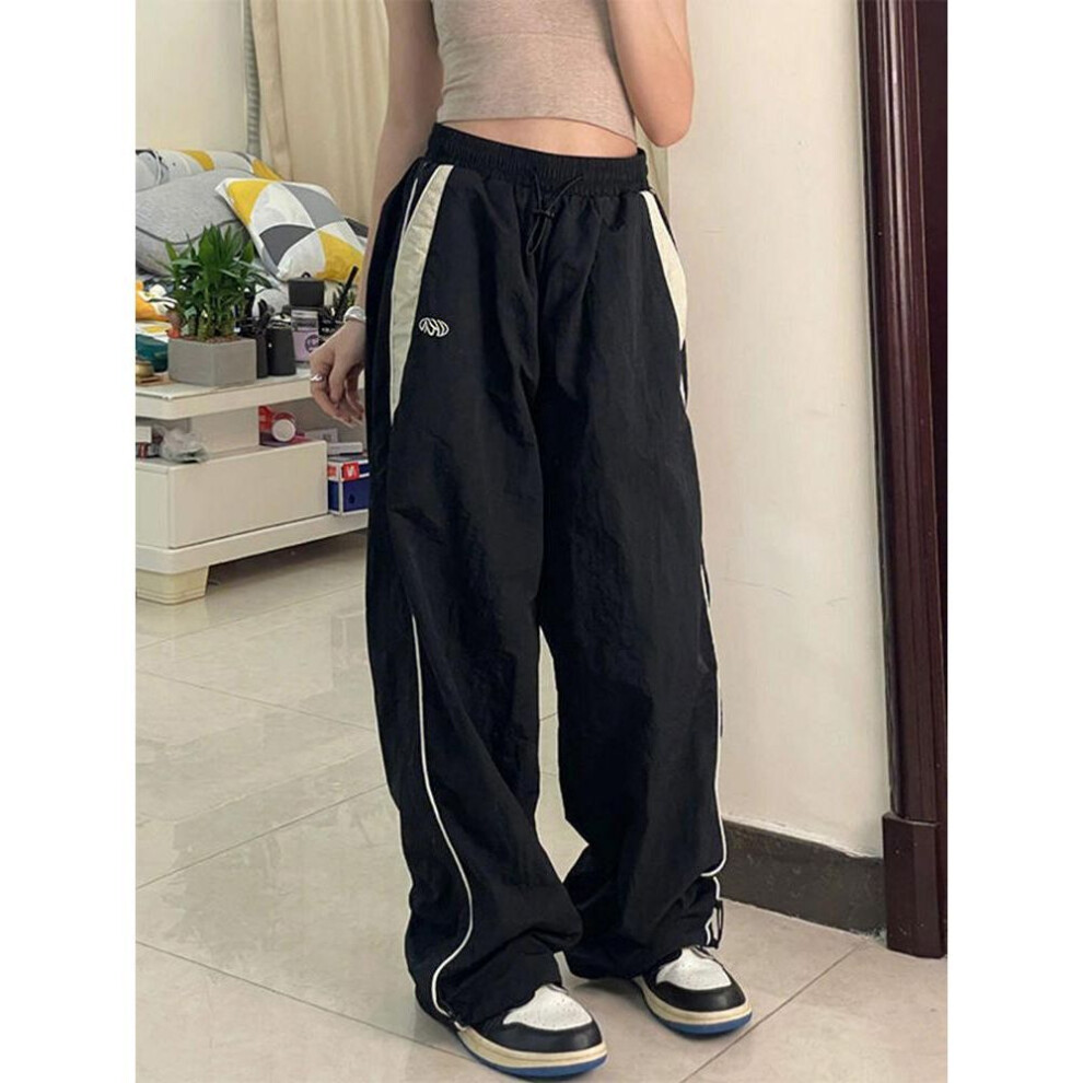 (black, L) Women Baggy Harajuku Cargo Pants Streetwear Hip Hop Wide Leg Pant Parachute Sweatpants Techwear Joggers Oversized Y2K Trousers