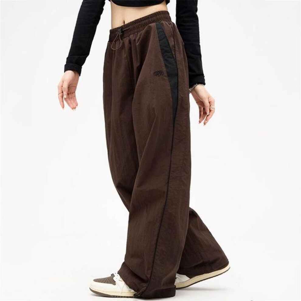 (brown, XL) Women Baggy Harajuku Cargo Pants Streetwear Hip Hop Wide Leg Pant Parachute Sweatpants Techwear Joggers Oversized Y2K Trousers