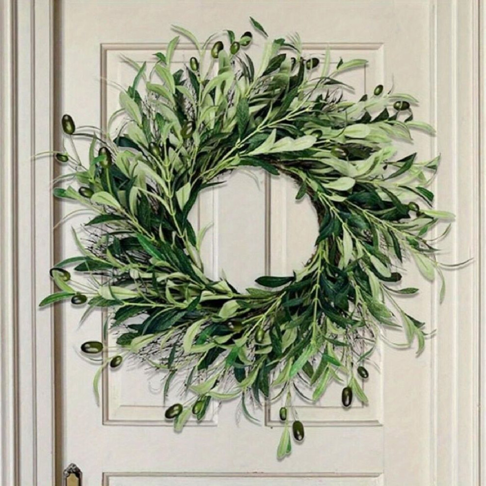 40cm Greenery Wreath With Olive Leaves, Artificial Green Olive Wreath Olive Bean For Front Door Farmhouse Home Wall Window Festival Wedding Decor