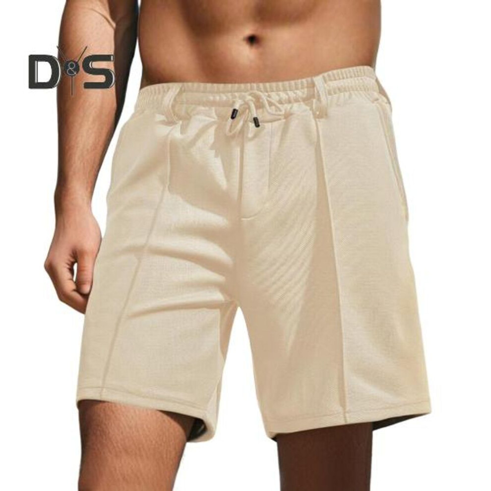 (beige, XL) Men's Casual Shorts Elastic Waist Drawstring Summer Beach Shorts Quick Dry Basketball Shorts with Pockets for Running Workout