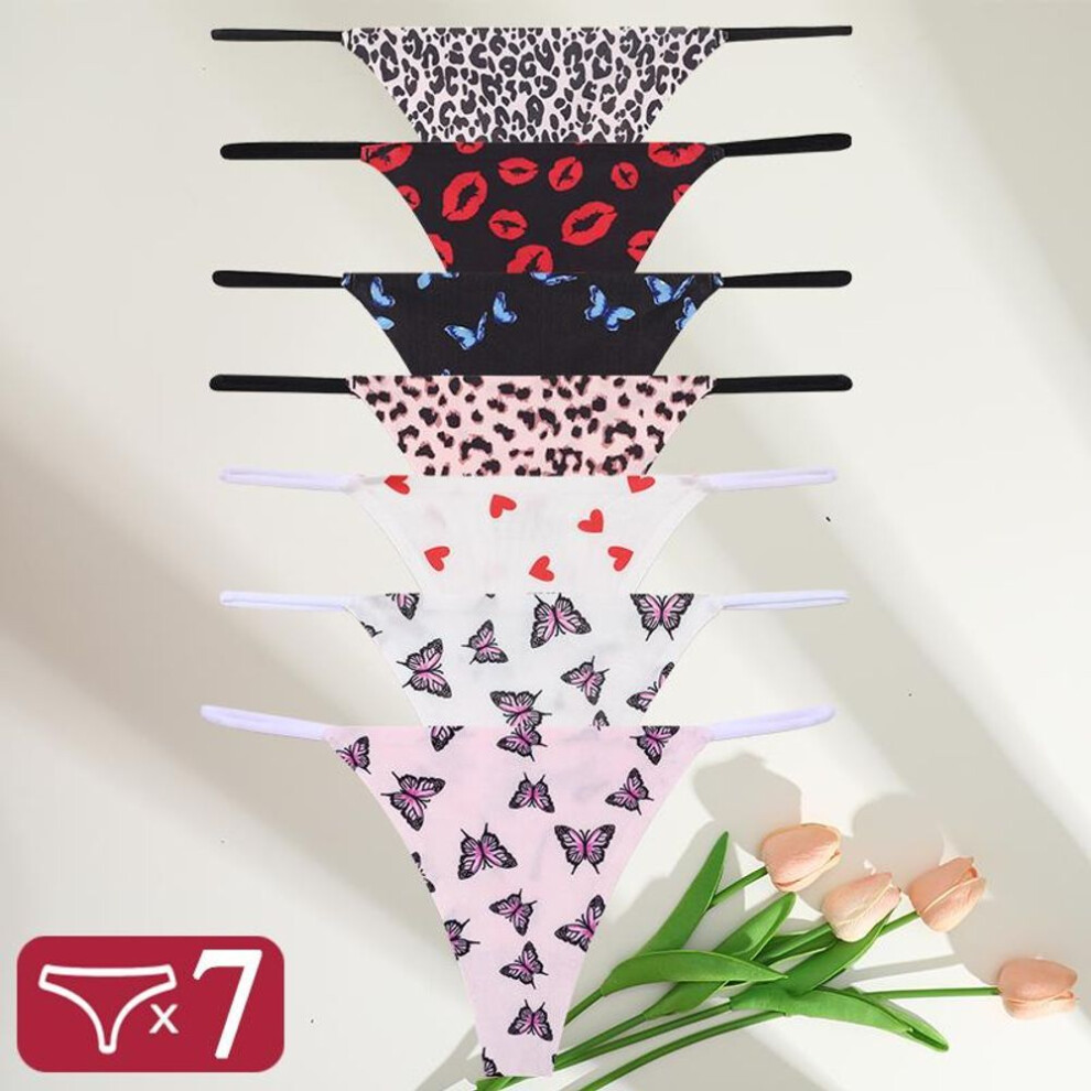(as the picture, S&Set) 7PCS Seamless Thong Women Thin Strap Low Waist High Flexibility Panties Sexy Underwear Ladies Briefs T-back Comfortable