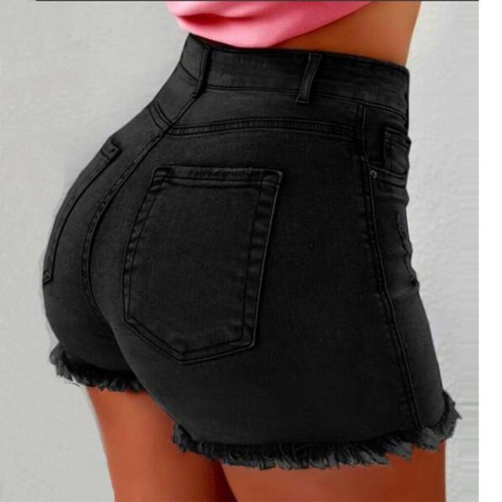 (black, 2XL) Women's High Waist Tassel Denim Shorts