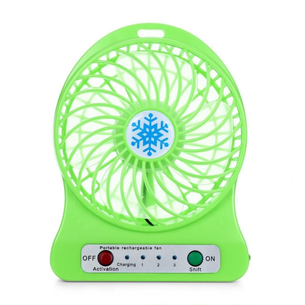 (green) Portable Rechargeable LED Light Fan  Cooler Mini Desk USB 18650 Battery Fan