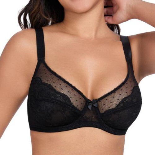 (black, 40) Large size new lace trim bra full coverage bra, no padding, ultra-thin and comfortable