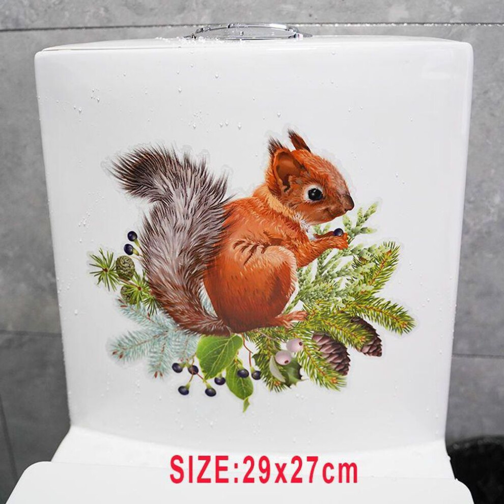 Pine Branch Squirrel Bathroom Toilet Waterproof Wall Stickers Funny Toilet Seat Sticker Decoration