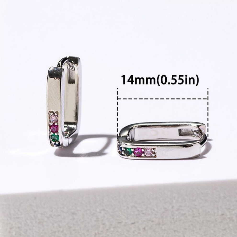 (silver, E531) Bohemian Rose Gold and Silver CZ Zircon Square Hoop Earrings for Women