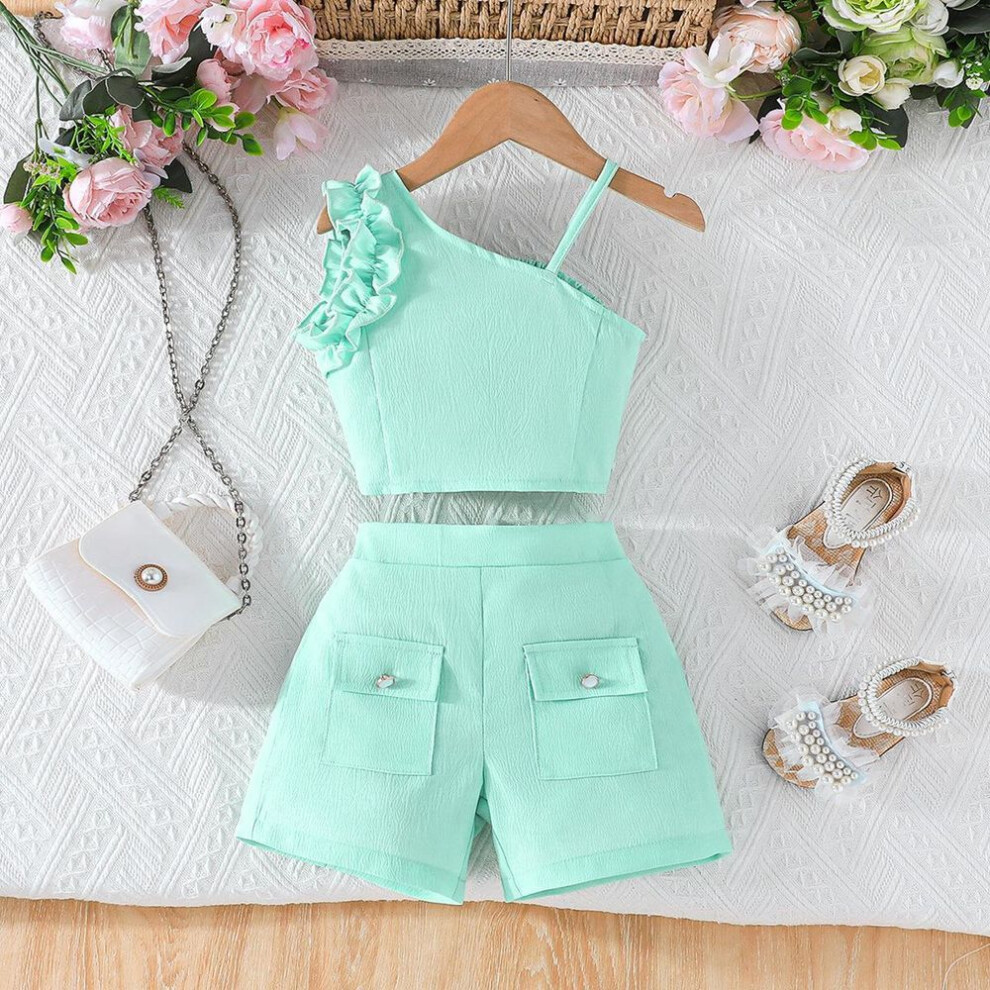 (green, 18-24M) 6M-5Y Girl's Clothes Children's Summer Short-sleeved + Shorts Two-piece Girl's Short-sleeved Set
