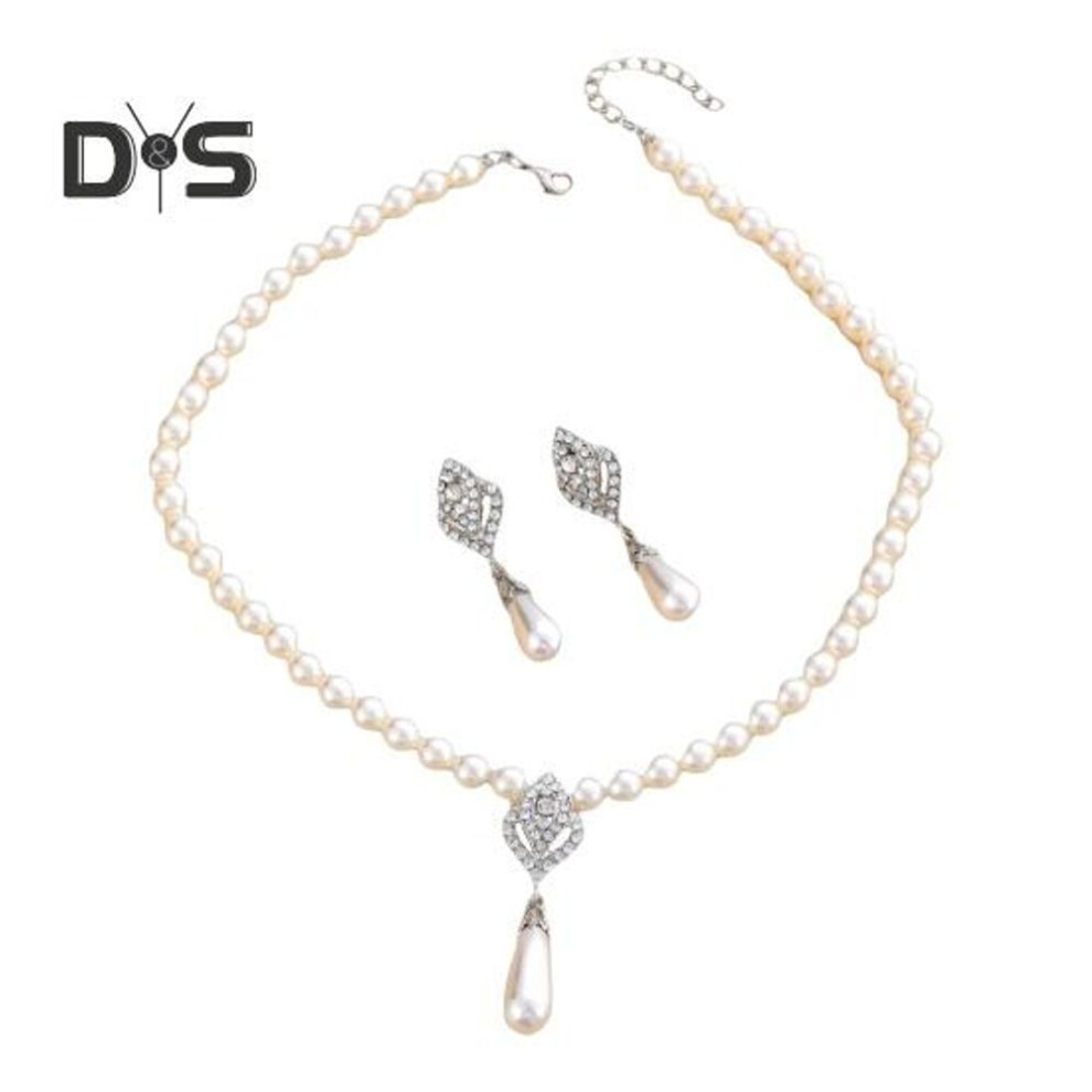 1 Set Jewelry Set Faux Pearl Earrings Necklace Adjustable Length Rhinestone Decor Polished Prom Party Wedding Party Bride Jewelry
