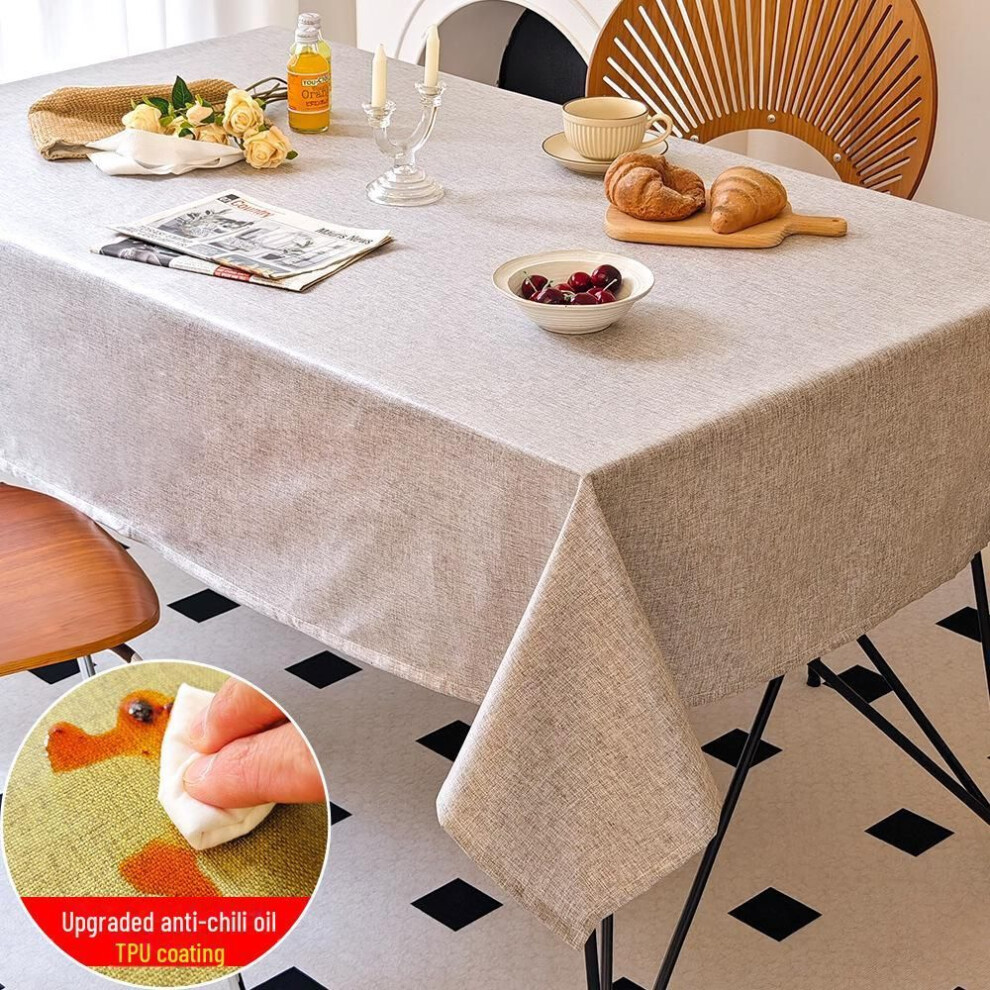 (light gray, 100x160 cm) Waterproof & Oil-proof Cotton-linen Tablecloth, Washable & Dust-proof Rectangular Coffee Table Mat, Decorative Fabric Cover.