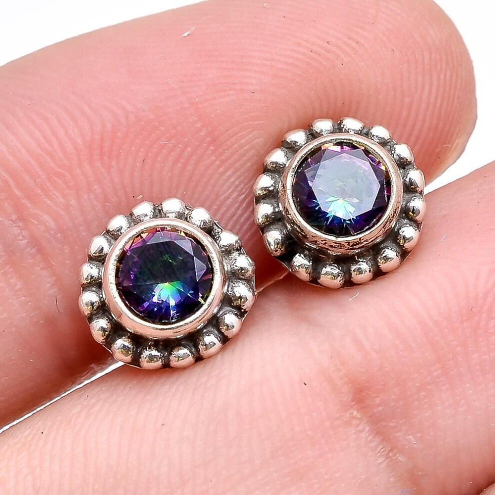(blue-green) Amethyst, Lapis, Garnet Silver Earring, Women Jewelry, 925 Sterling Silver Handmade Jewelry, Silver Stud Earring