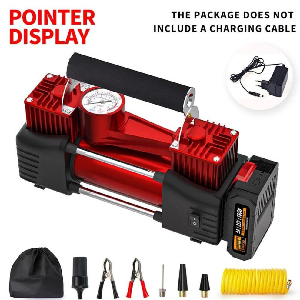(red) Air compressor pump tire inflator with digital gauge heavy duty double cylinder 12v tire pump