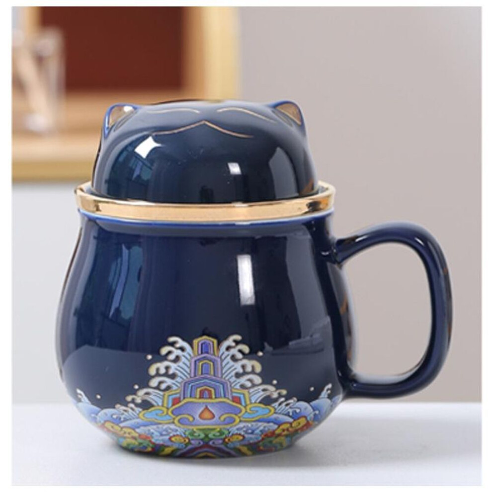 (as the picture, 301-400ml) 320ml Portable Ceramic Office Cup With Filter Travel Coffee Tea Cup Festival Gift Lovely Cat Coffee Cup Tableware Chinese Style
