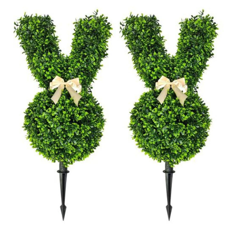 (2pcs Rabbit) Yousheng Artificial Bunny Topiary Plant 55cm Green Easter Bunny Topiary Tree Faux Bush Plants with Ground Spike for Home Yard Lawn Easter Decoration