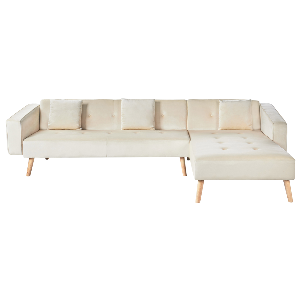 Corner Sofa Bed 4 Seater VADSO Velvet Light Beige Left Hand