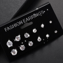 (White)6 Pairs Fashion Rhinestone Crystal Pearl Earrings Set Women Ear Stud Jewelry
