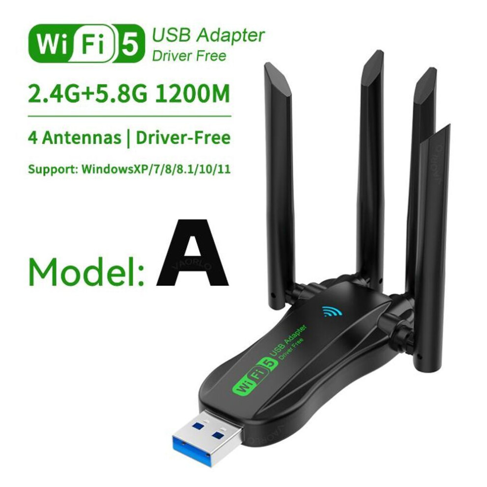 (Model A) Dual Band 1200Mbps WiFi USB Adapter 2.4G/5.8Ghz Wi-Fi5 Dongle 4 Antenna USB3.0 Wireless Receiver For PC/Laptop No CD Driver Free