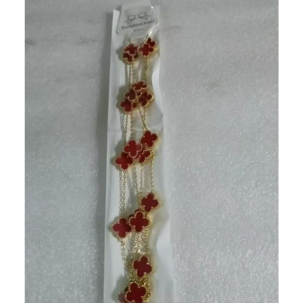 (red, 18K) 18K Four-Leaf Clover Necklace 90cm Long 20 Flowers High-Grade Luxury Women's Necklace
