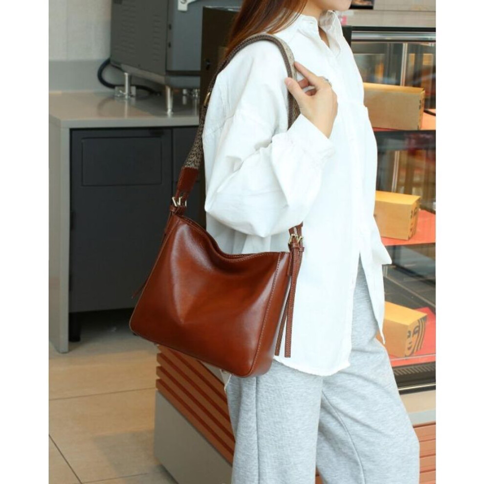 (dark brown) Bag Women's Crossbody Bag Genuine Leather Women's Bag Bucket Bag Premium Touch Plant-tanned Leather Vintage Commuter Bag