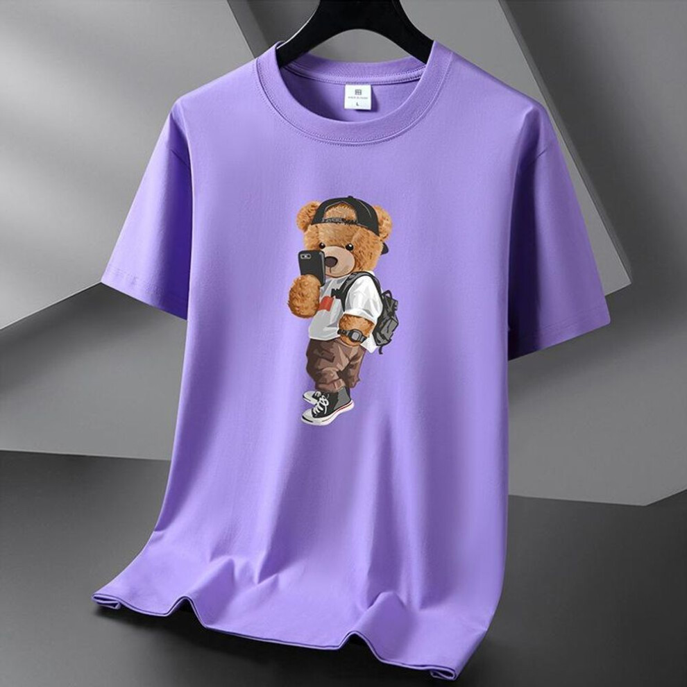 (purple, XXL) QICED Summer Short-sleeved T-shirt Men's O-neck Trend Bottom Shirt