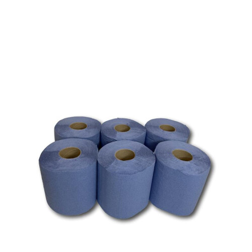 (12 Rolls) BLACK/CLEAR Shrink 6 Blue Centrefeed Hand Towel Rolls 1 x 6r 2