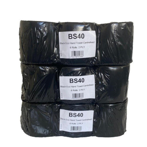 (18 Rolls) BLACK/CLEAR Shrink 6 Blue Centrefeed Hand Towel Rolls 1 x 6r