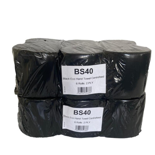 (12 Rolls) BLACK/CLEAR Shrink 6 Blue Centrefeed Hand Towel Rolls 1 x 6r