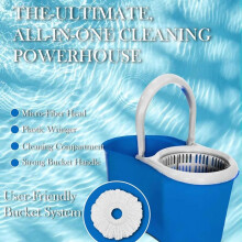 (Blue) Spin Mop Bucket Set with 2 Microfibre Heads - 360 Degree Cleaning Absorbent Microfiber Pack Traditional viral mop