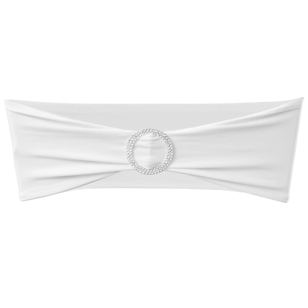 (white) New 25pcs White/Black/Bordeaux/Creme Stretchable Chair Band with Diamond Buckle
