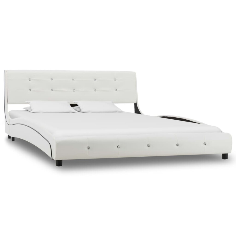 (white) vidaXL Bed Frame Faux Leather Double Upholstered Bed Multi Colours Multi Sizes