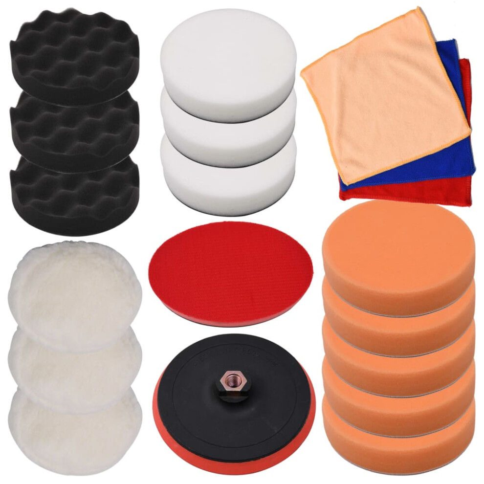 (150 mm (18 pcs)) vidaXL Polishing Pad Set 14/18 Piece Buffing Sponge Car Waxing 150mm/180mm