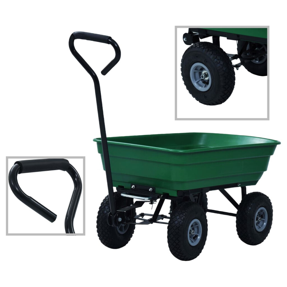 Vidaxl () Garden Tipping Hand Cart Hand Truck Wheelbarrow 300 Kg 75L Black/ Green/Black
