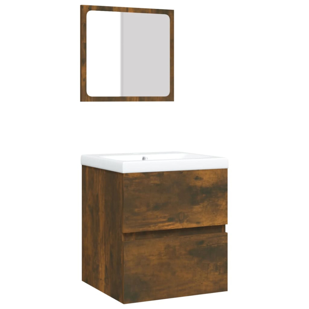 (smoked oak) vidaXL Bathroom Sink Cabinet with Basin and Mirror Vanity Unit Mirror Cabinet